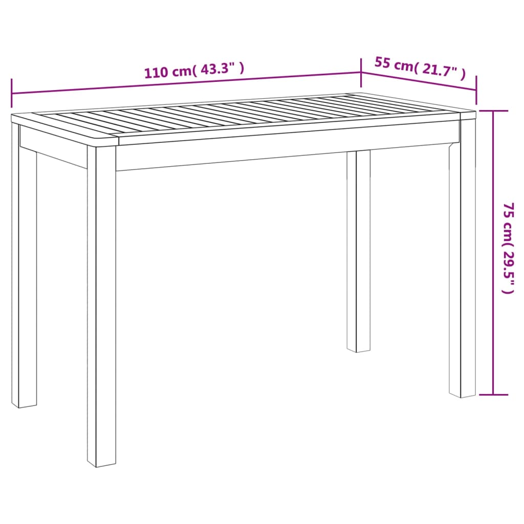 vidaXL Mesa de comedor de jardín madera maciza de acacia 110x55x75 cm