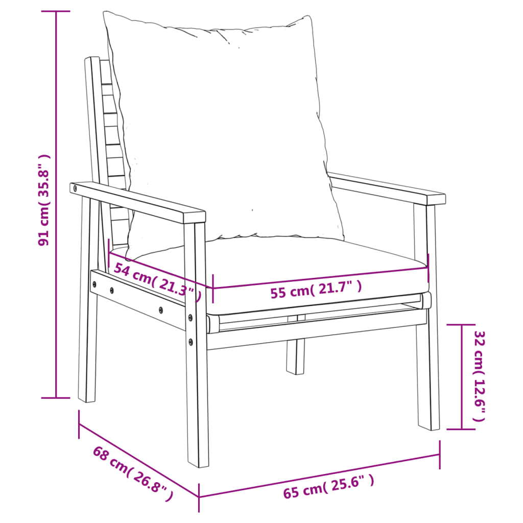 vidaXL Sillón de jardín con cojines 2 uds madera maciza acacia