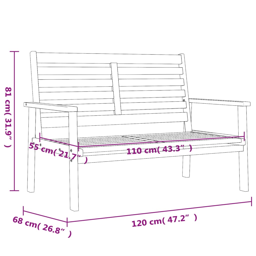 vidaXL Banco sofá de jardín madera maciza de acacia 120 cm