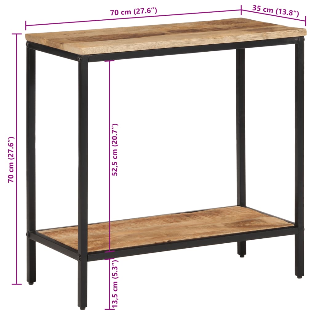 vidaXL Mesa consola madera maciza de mango rugosa 70x35x70 cm