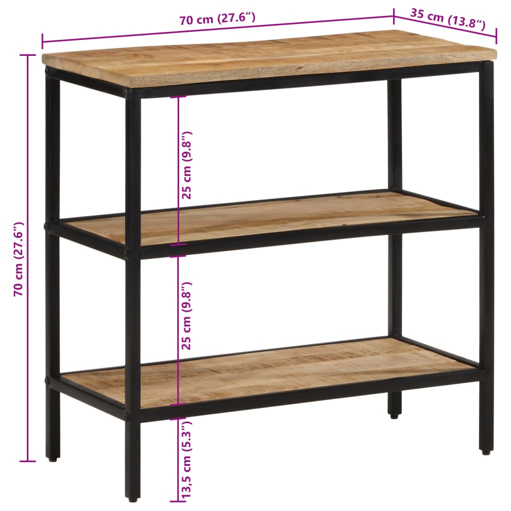 vidaXL Mesa consola madera maciza de mango rugosa 70x35x70 cm