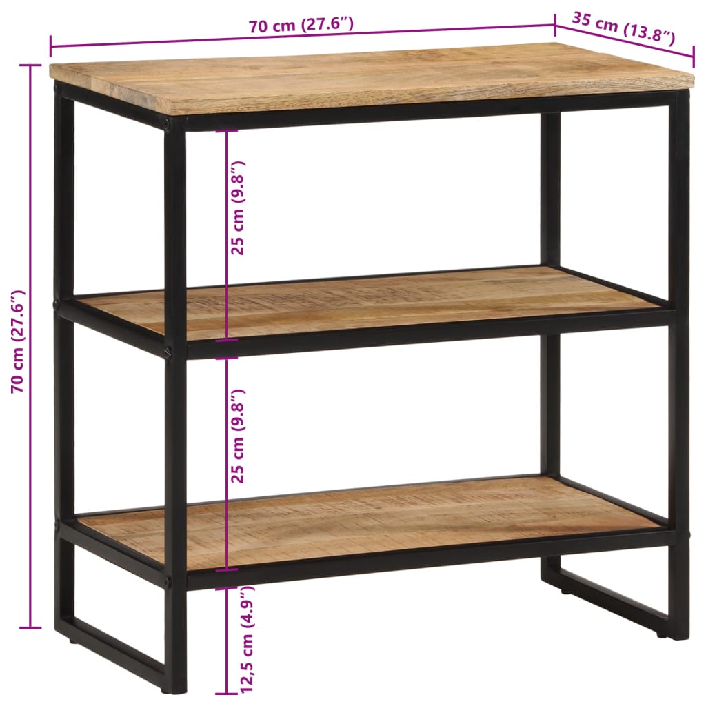 vidaXL Mesa consola madera maciza de mango rugosa 70x35x70 cm