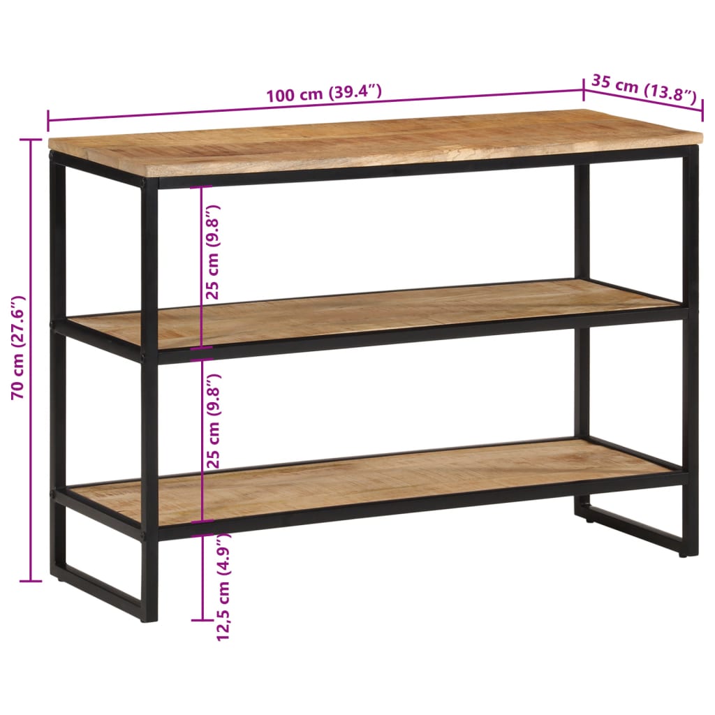 vidaXL Mesa consola madera maciza de mango rugosa 100x35x70 cm