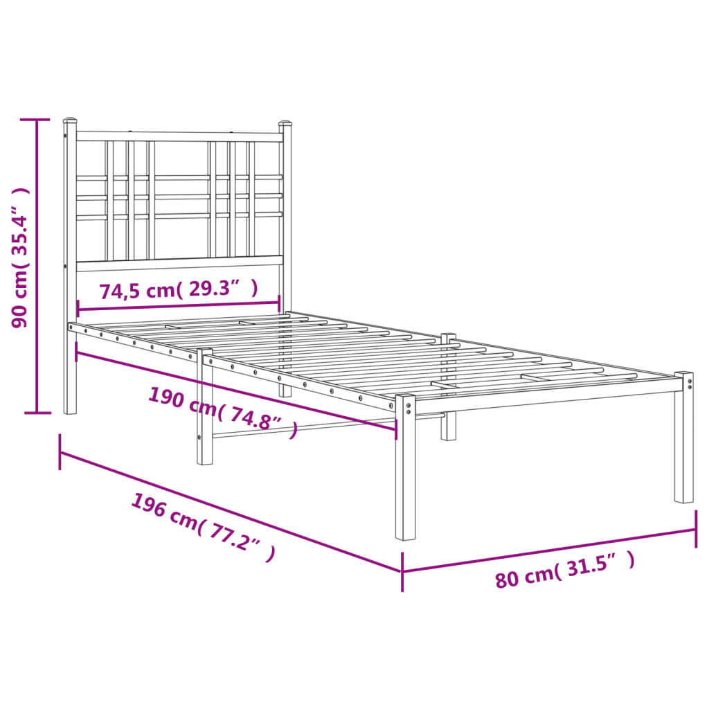 vidaXL Estructura cama sin colchón con cabecero metal blanco 75x190 cm