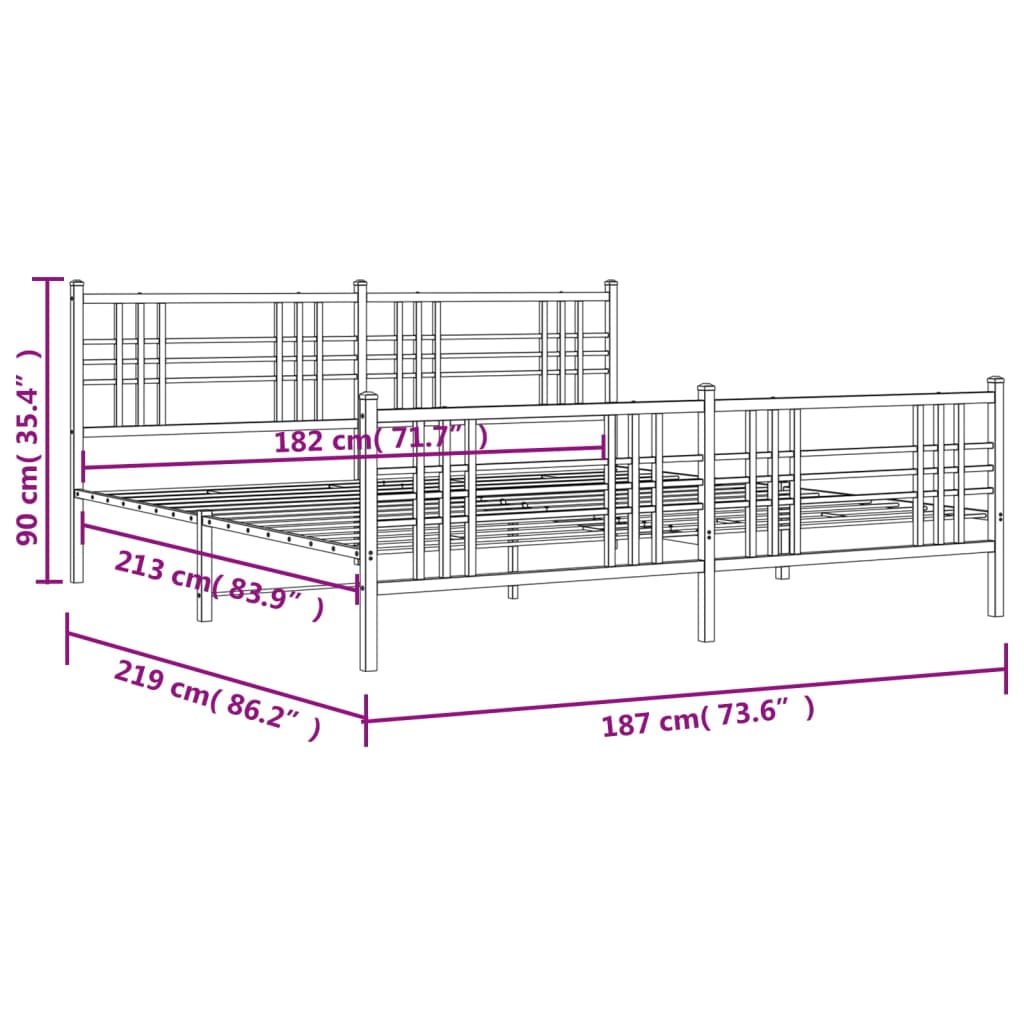 vidaXL Estructura cama sin colchón con estribo metal blanco 183x213 cm