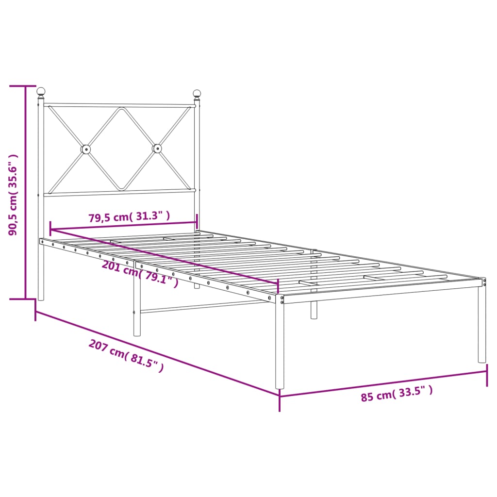 vidaXL Estructura cama sin colchón con cabecero metal blanco 80x200 cm