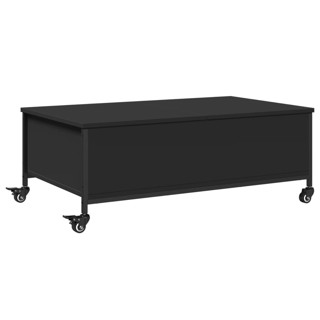 vidaXL Mesa de centro con ruedas madera ingeniería negro 91x55x34 cm