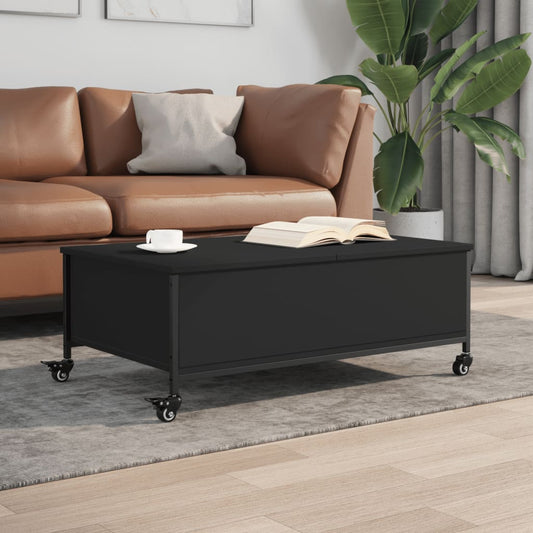 vidaXL Mesa de centro con ruedas madera ingeniería negro 91x55x34 cm