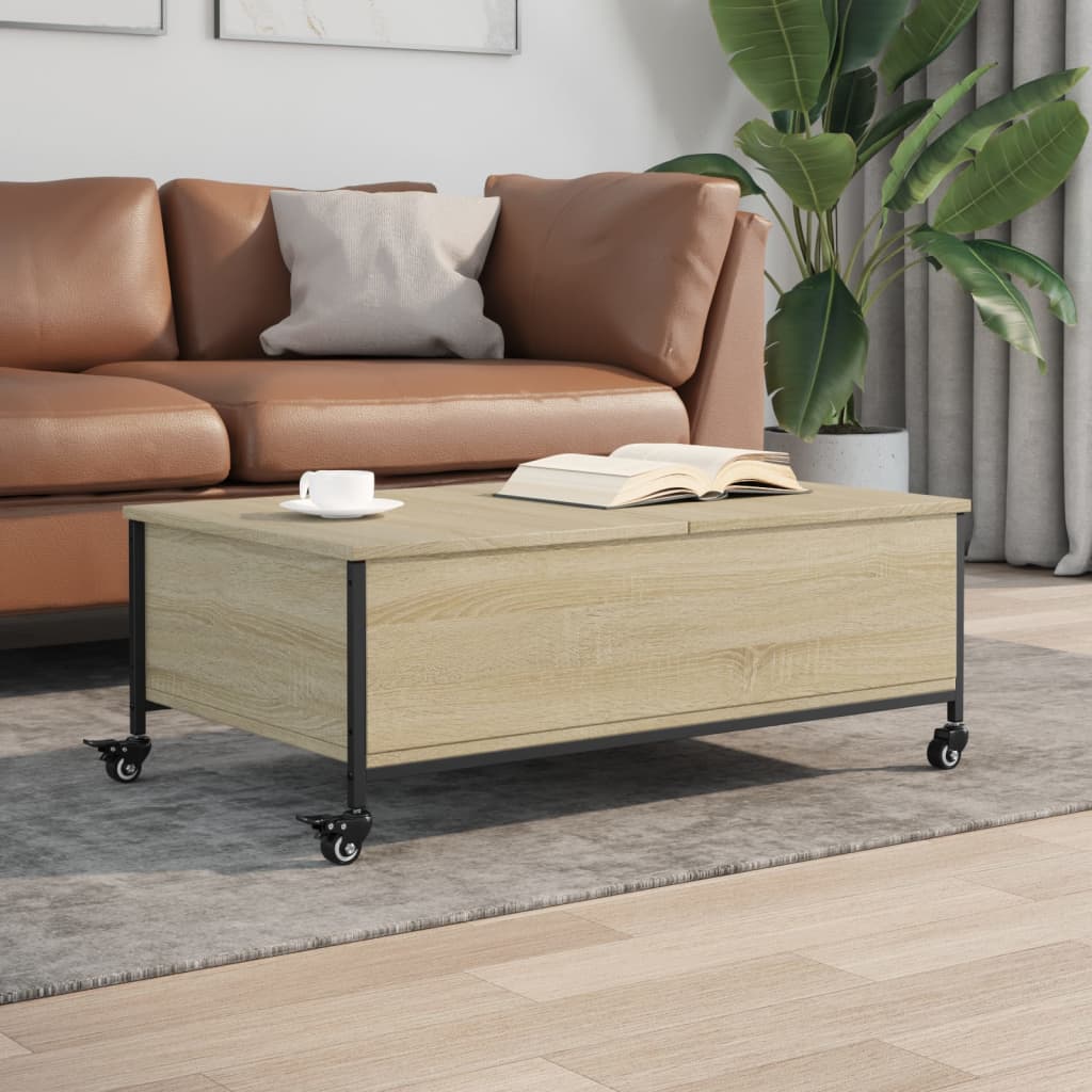 vidaXL Mesa de centro con ruedas madera ingeniería Sonoma 91x55x34 cm