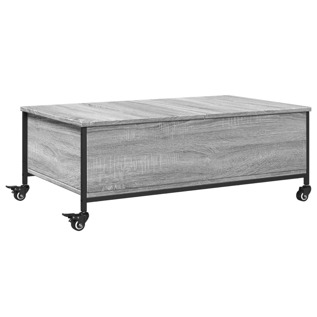 vidaXL Mesa de centro con ruedas madera ingeniería gris 91x55x34 cm