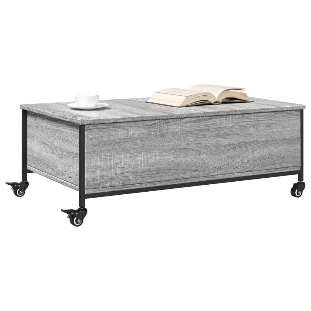 vidaXL Mesa de centro con ruedas madera ingeniería gris 91x55x34 cm