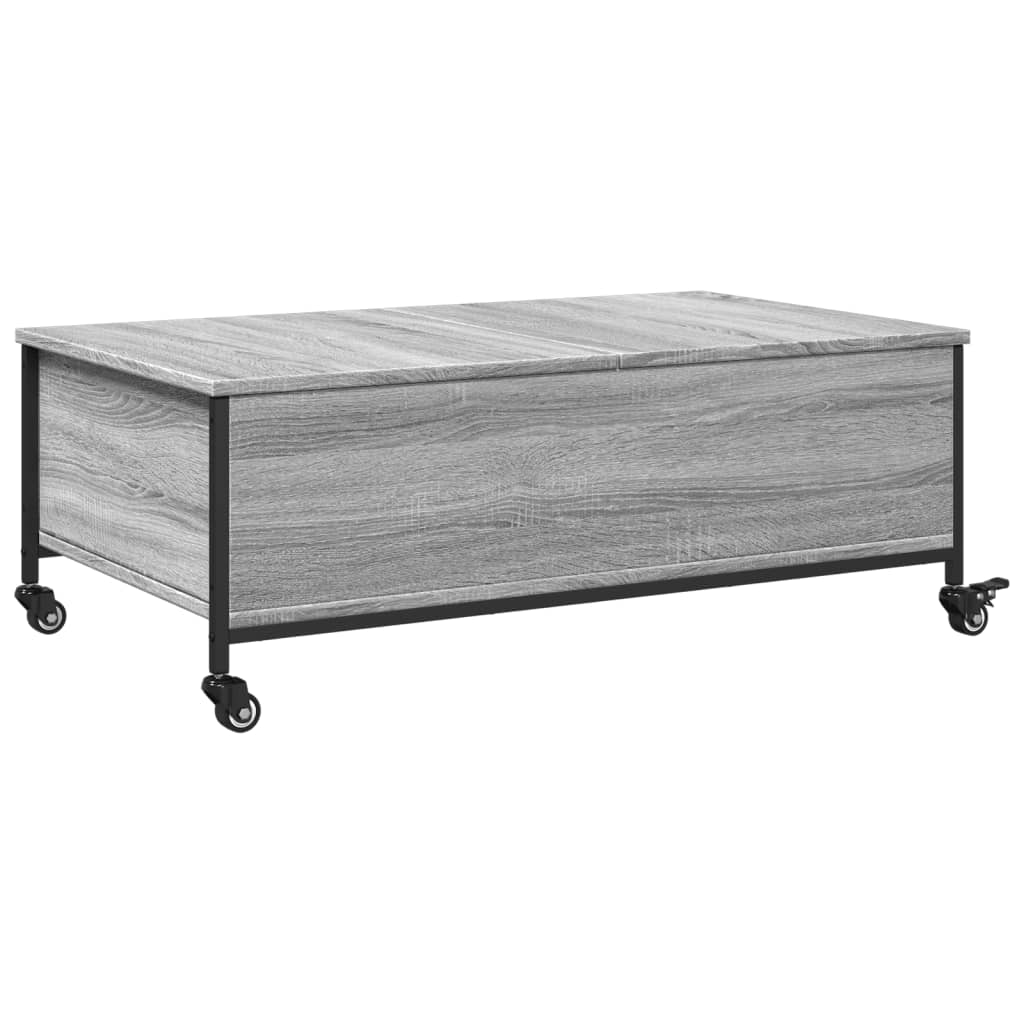 vidaXL Mesa de centro con ruedas madera ingeniería gris 91x55x34 cm