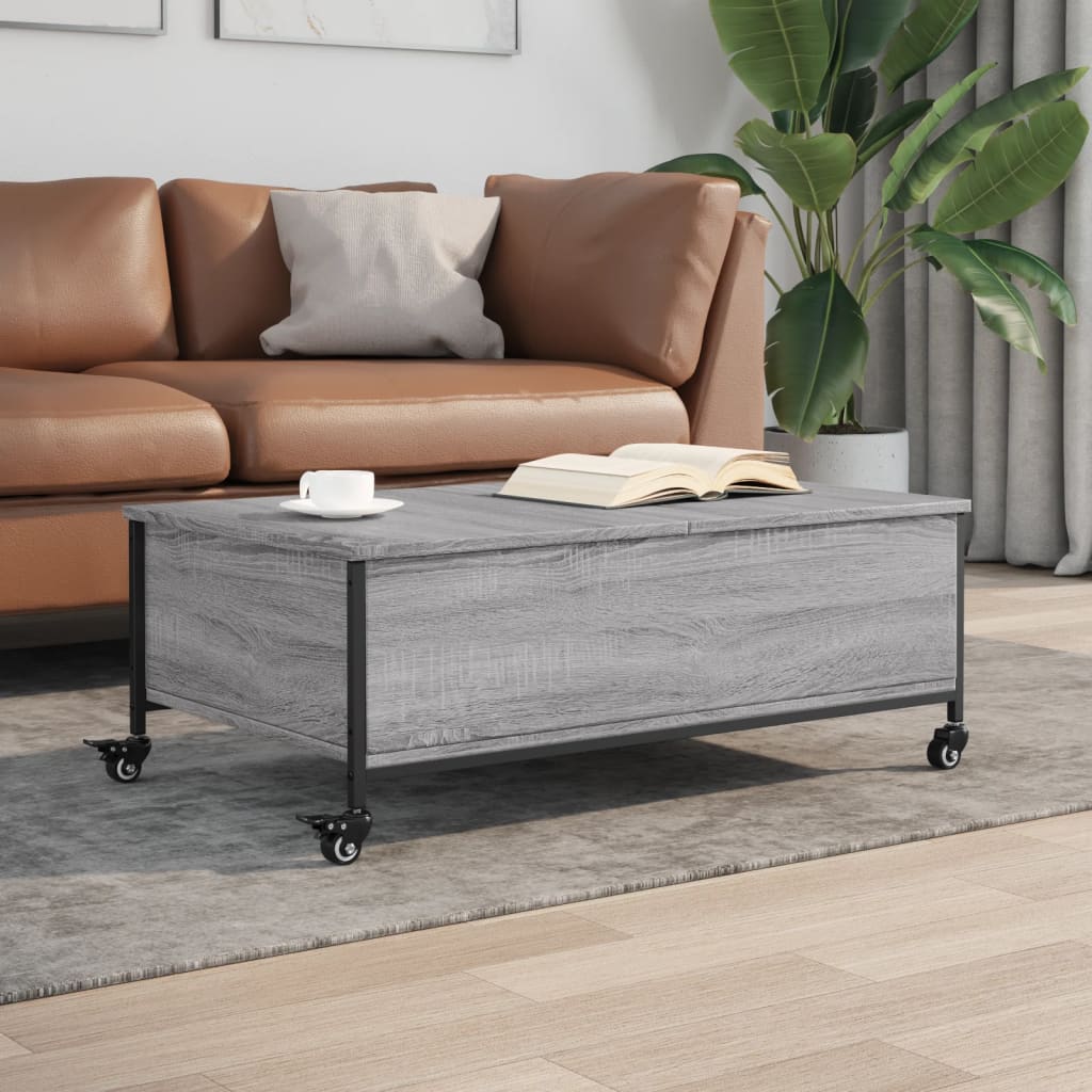 vidaXL Mesa de centro con ruedas madera ingeniería gris 91x55x34 cm