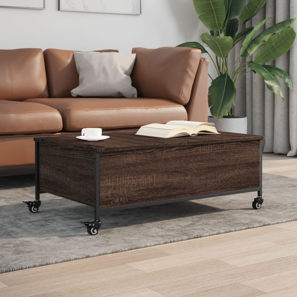 vidaXL Mesa de centro con ruedas madera ingeniería marrón 91x55x34 cm