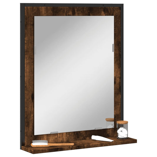 vidaXL Espejo de baño con estante madera de ingeniería roble ahumado