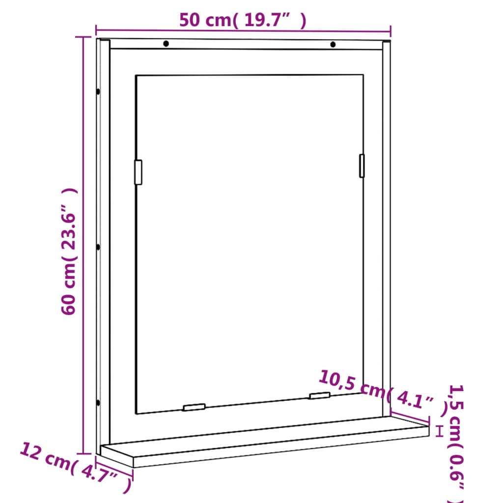 vidaXL Espejo de baño con estante madera ingeniería marrón 50x12x60 cm