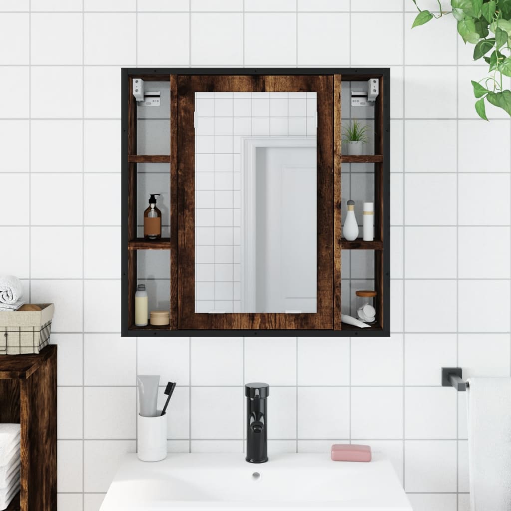 vidaXL Armario con espejo baño madera roble ahumado 60x16x60 cm