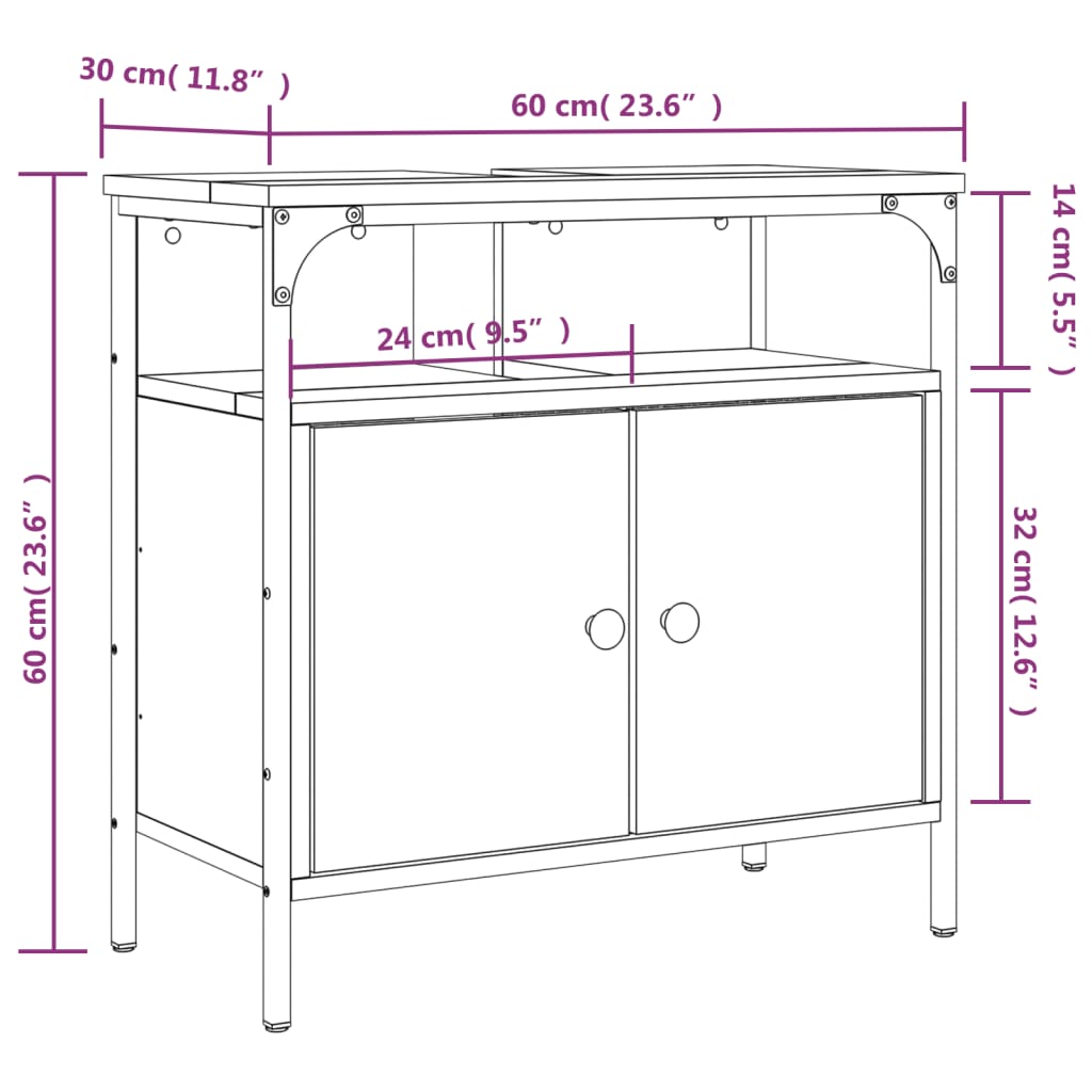 vidaXL Armario lavabo baño madera ingeniería roble Sonoma 60x30x60 cm