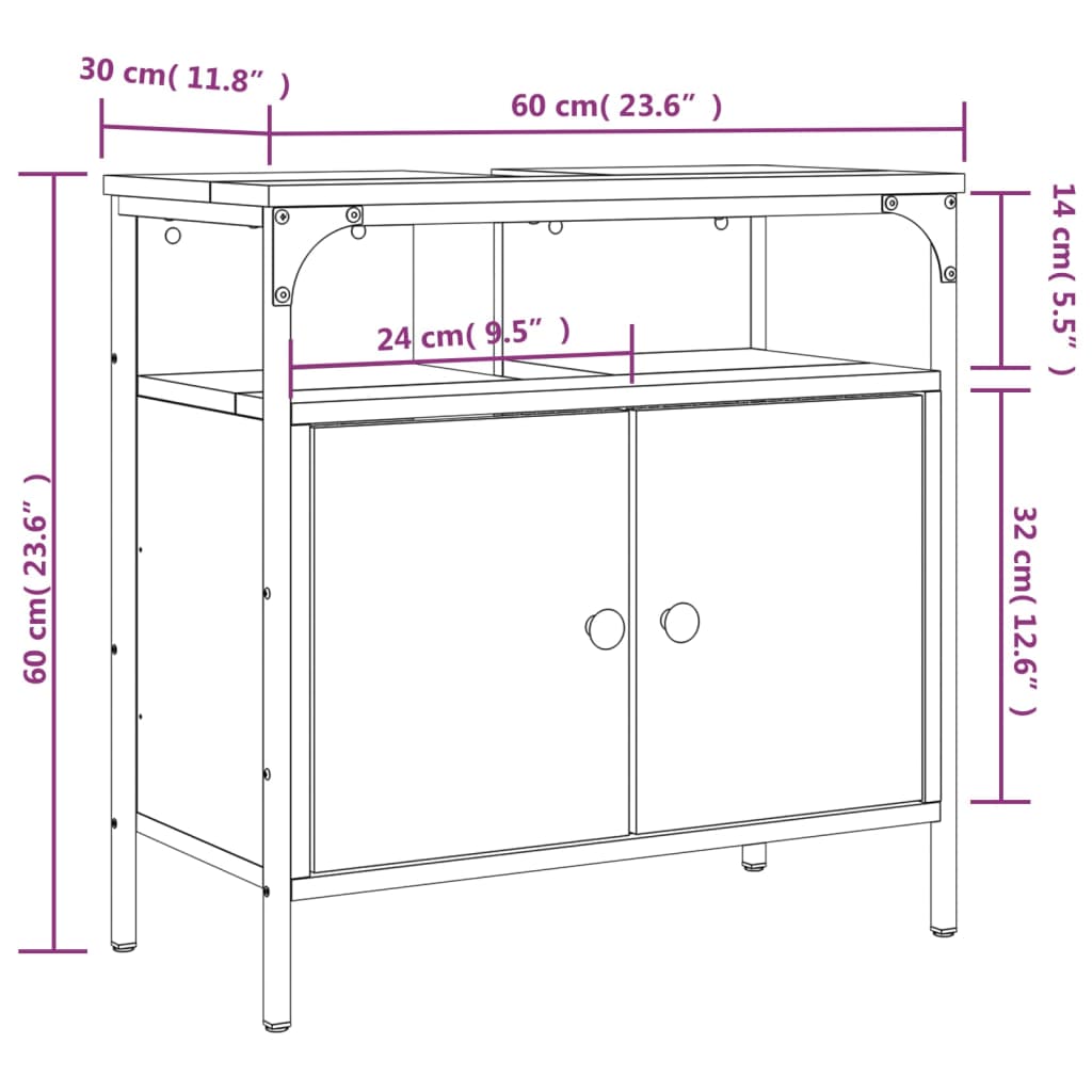 vidaXL Armario lavabo baño madera ingeniería roble ahumado 60x30x60 cm