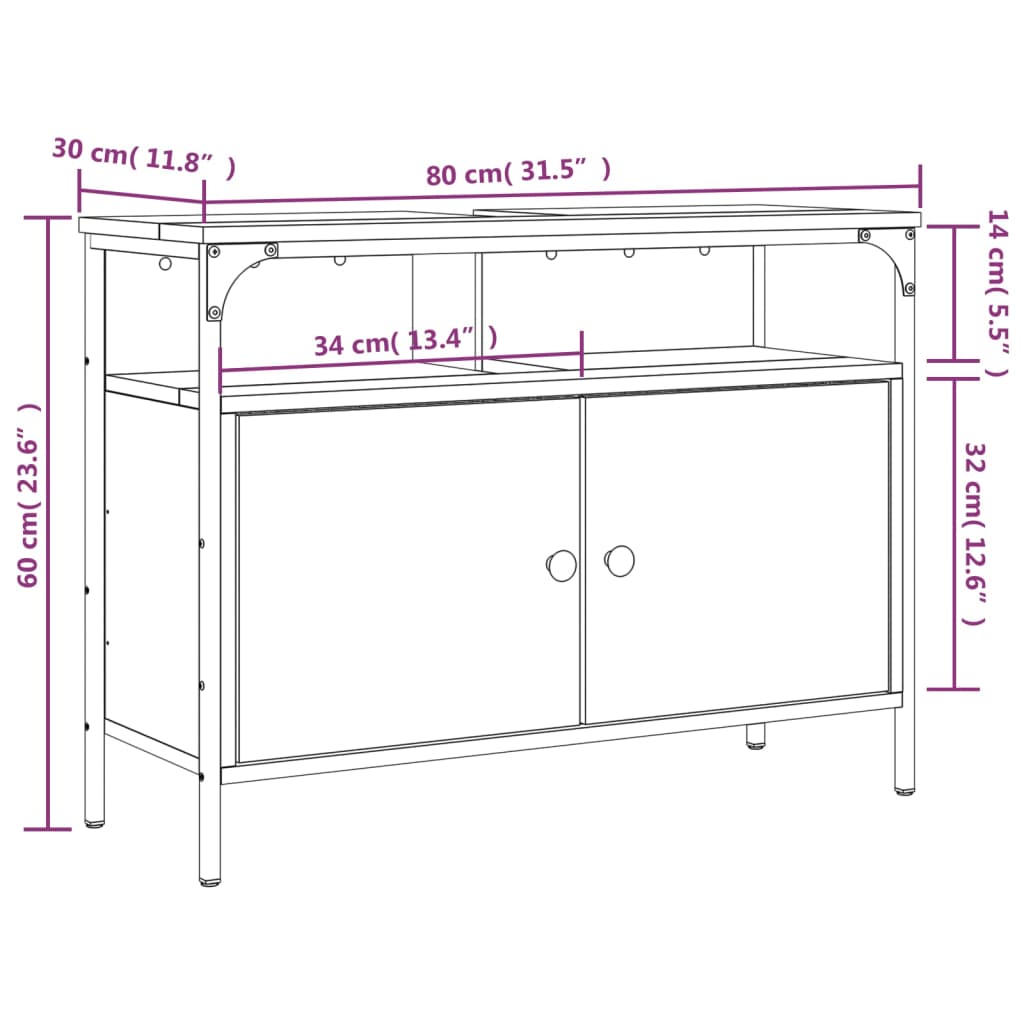 vidaXL Armario lavabo baño madera ingeniería roble Sonoma 80x30x60 cm