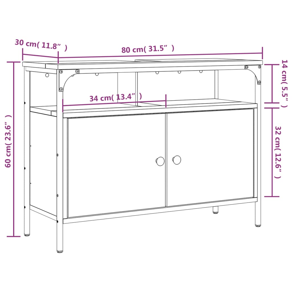 vidaXL Armario lavabo baño madera ingeniería gris Sonoma 80x30x60 cm