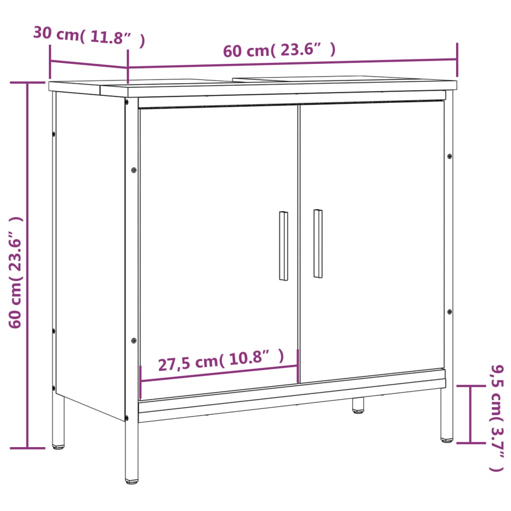 vidaXL Armario para lavabo de baño madera ingeniería negro 60x30x60 cm