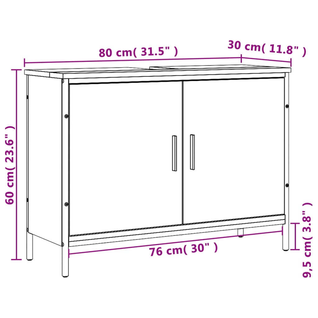 vidaXL Armario para lavabo de baño madera ingeniería negro 80x30x60 cm