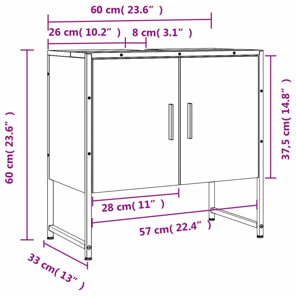 vidaXL Armario para lavabo de baño madera ingeniería negro 60x33x60 cm