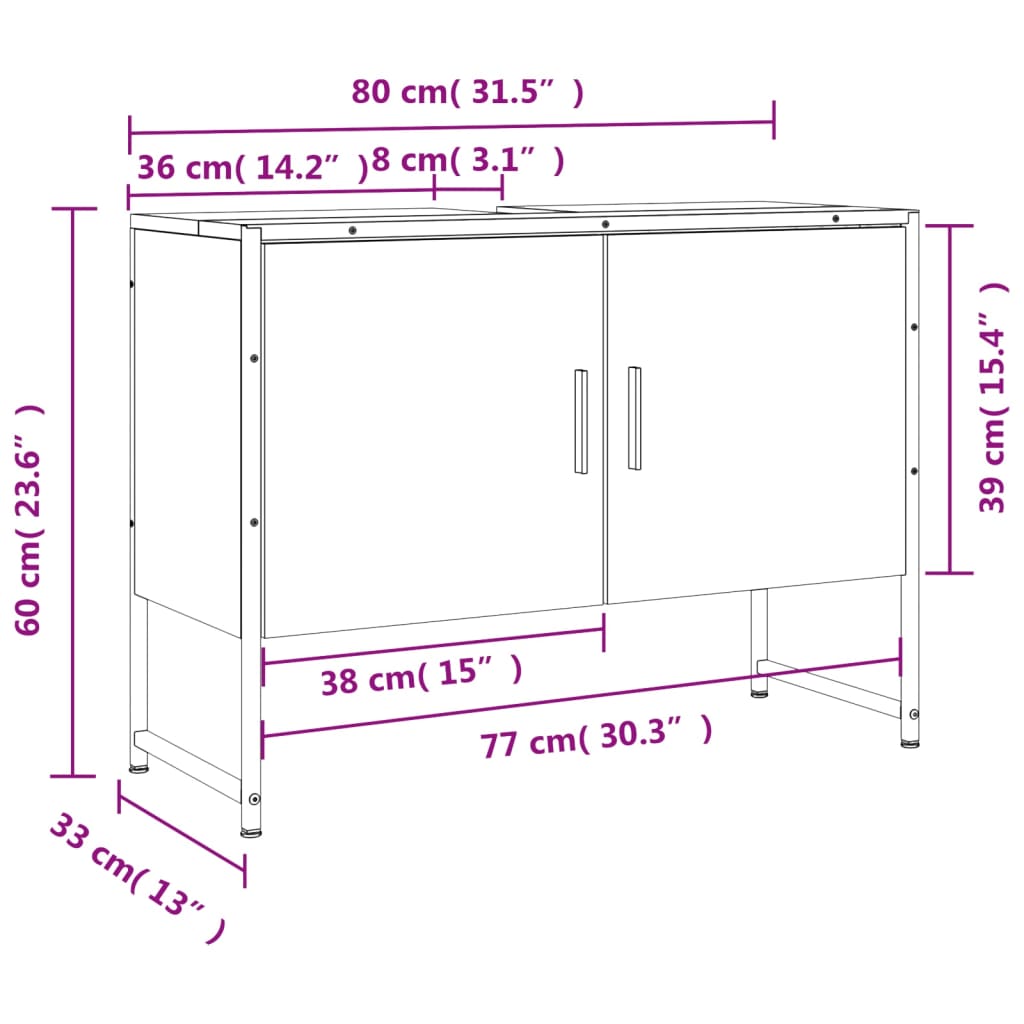 vidaXL Armario de lavabo de baño madera ingeniería negro 80x33x60 cm