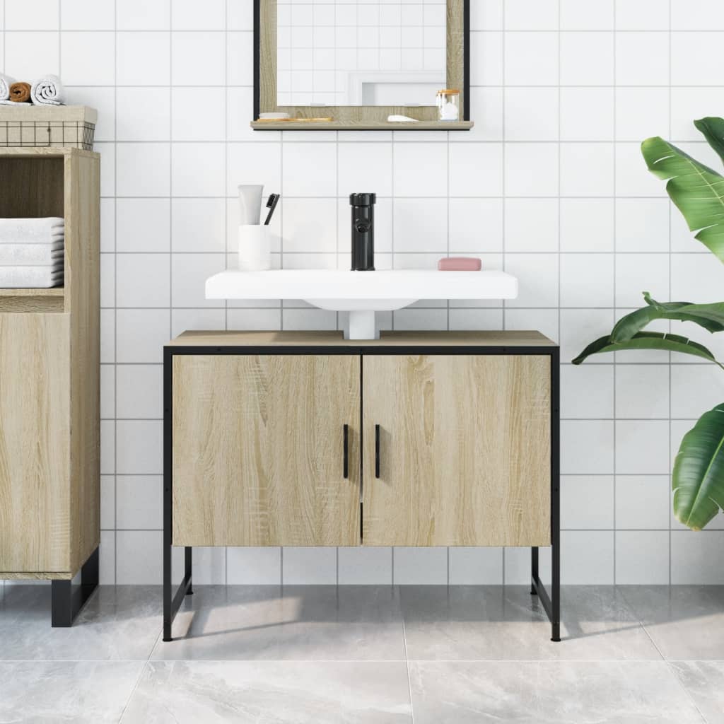 vidaXL Armario lavabo baño madera ingeniería roble Sonoma 80x33x60 cm