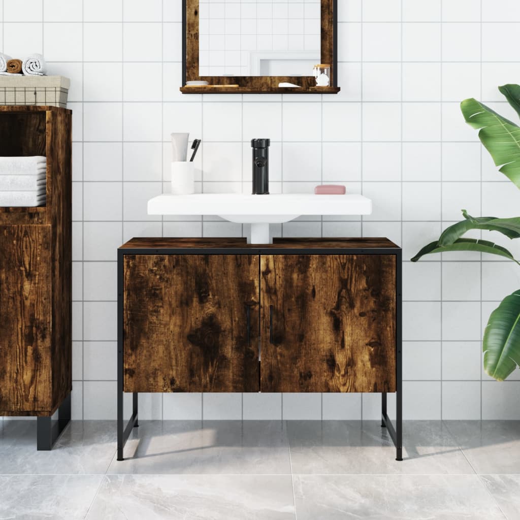 vidaXL Armario lavabo baño madera ingeniería roble ahumado 80x33x60 cm