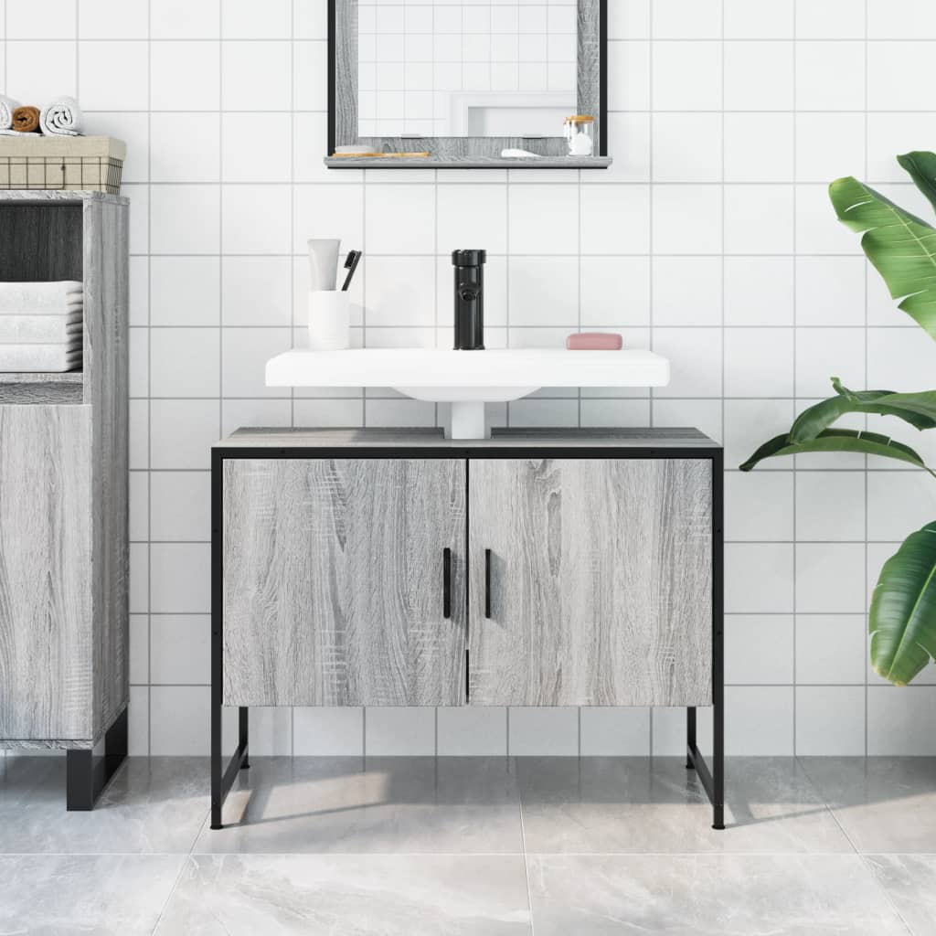 vidaXL Armario lavabo baño madera ingeniería gris Sonoma 80x33x60 cm