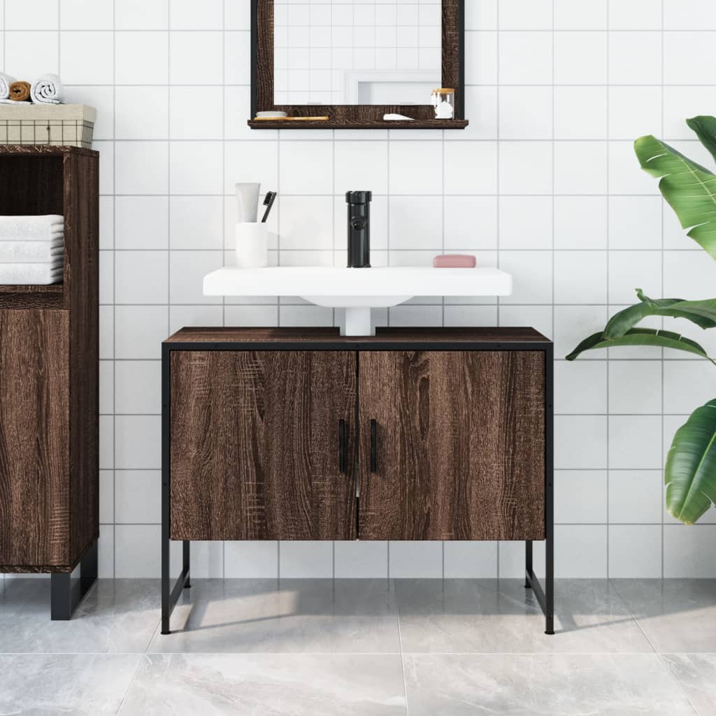 vidaXL Armario lavabo baño madera ingeniería roble marrón 80x33x60 cm