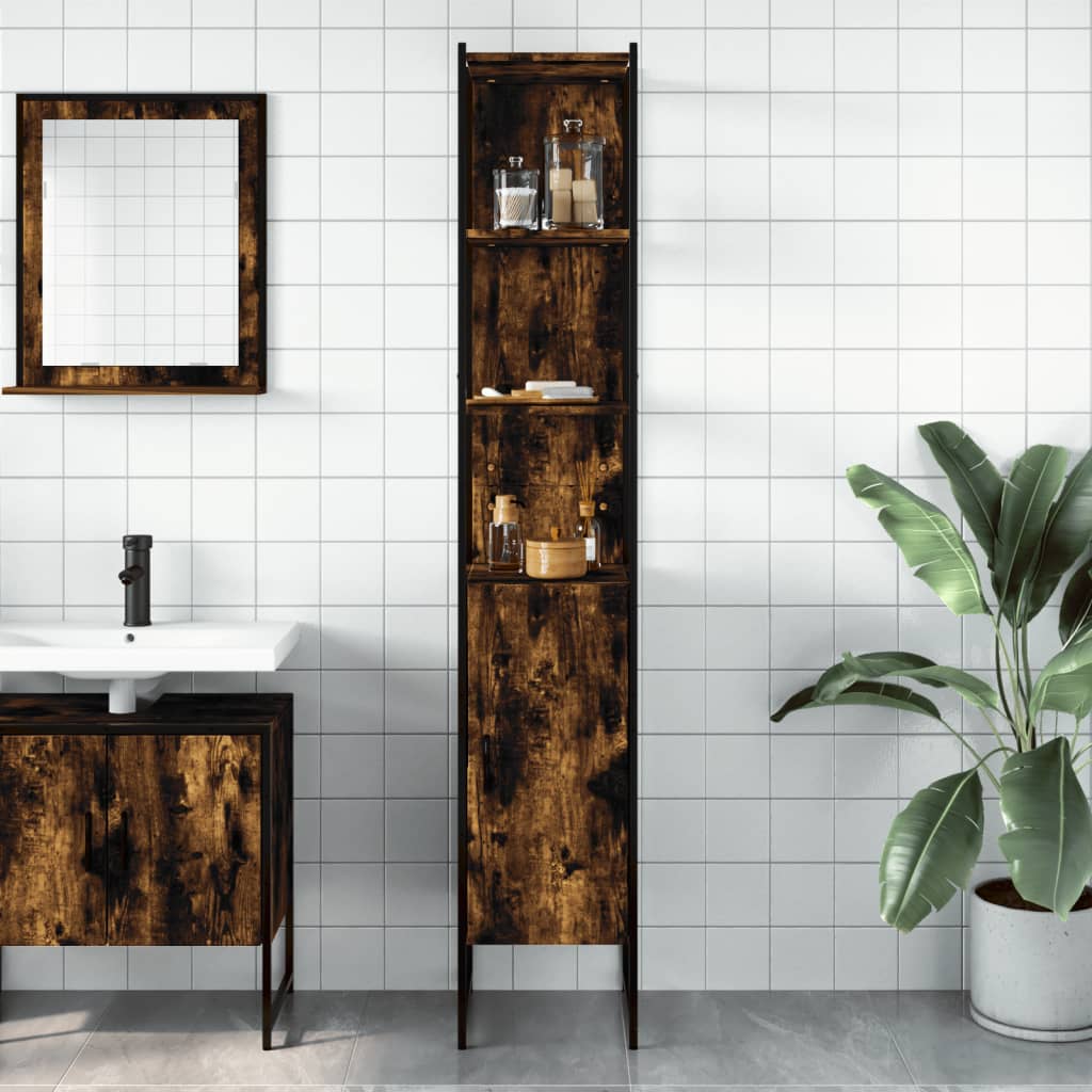 vidaXL Armario de baño madera ingeniería roble ahumado 33x33x185,5 cm