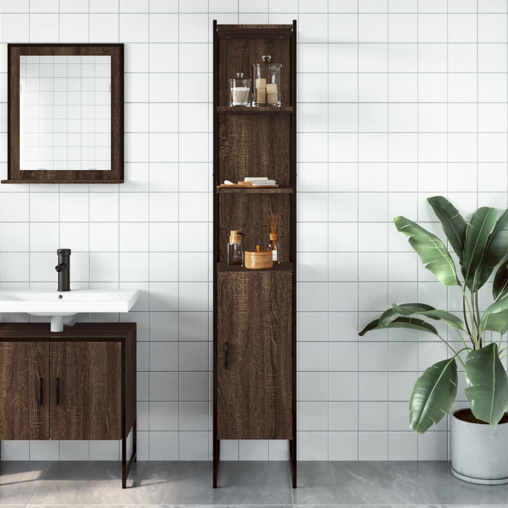 vidaXL Armario de baño madera ingeniería marrón roble 33x33x185,5 cm