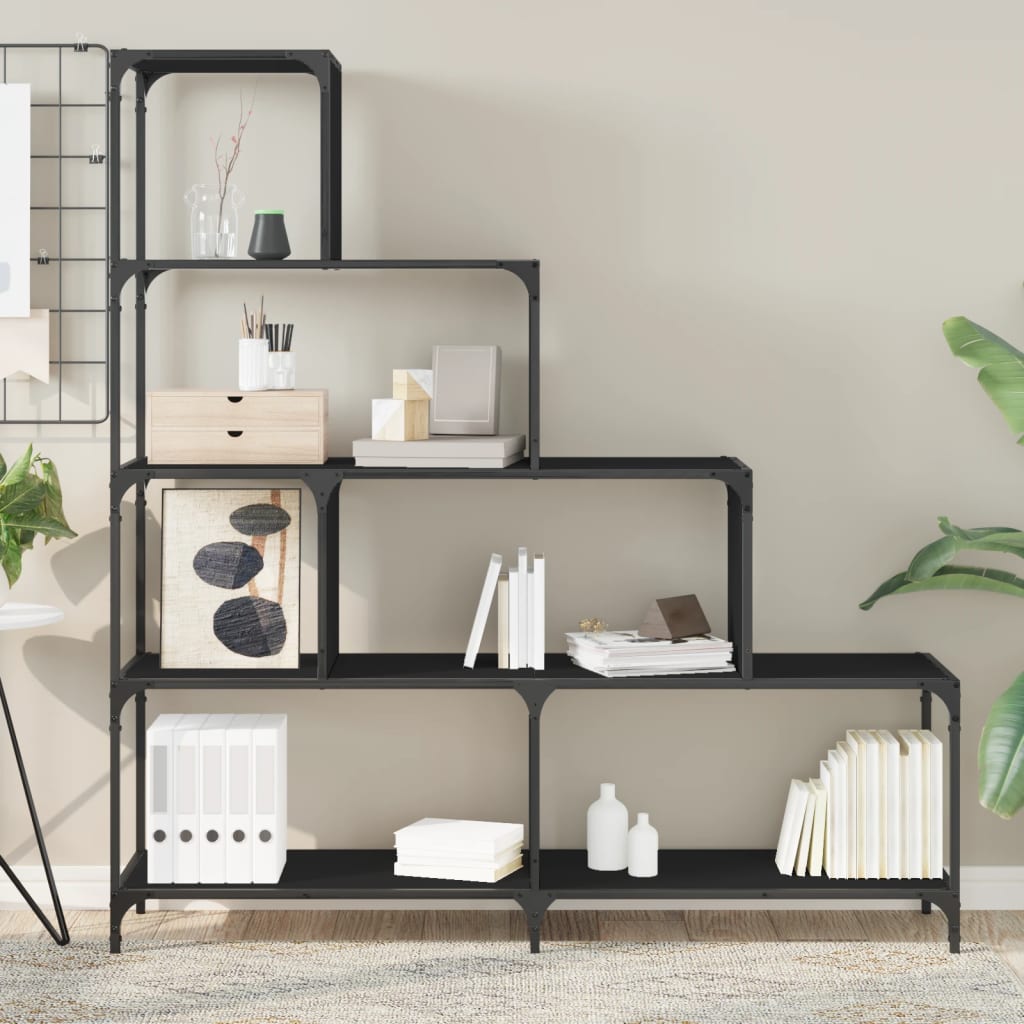 vidaXL Librería con 4 peldaños madera ingeniería negro 139x33,5x149 cm