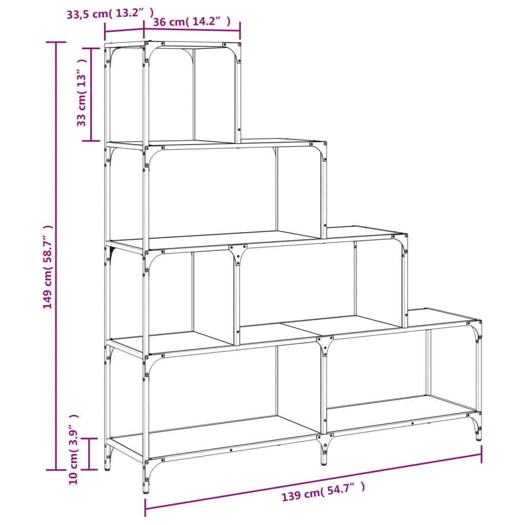 vidaXL Librería con 4 peldaños madera ingeniería negro 139x33,5x149 cm