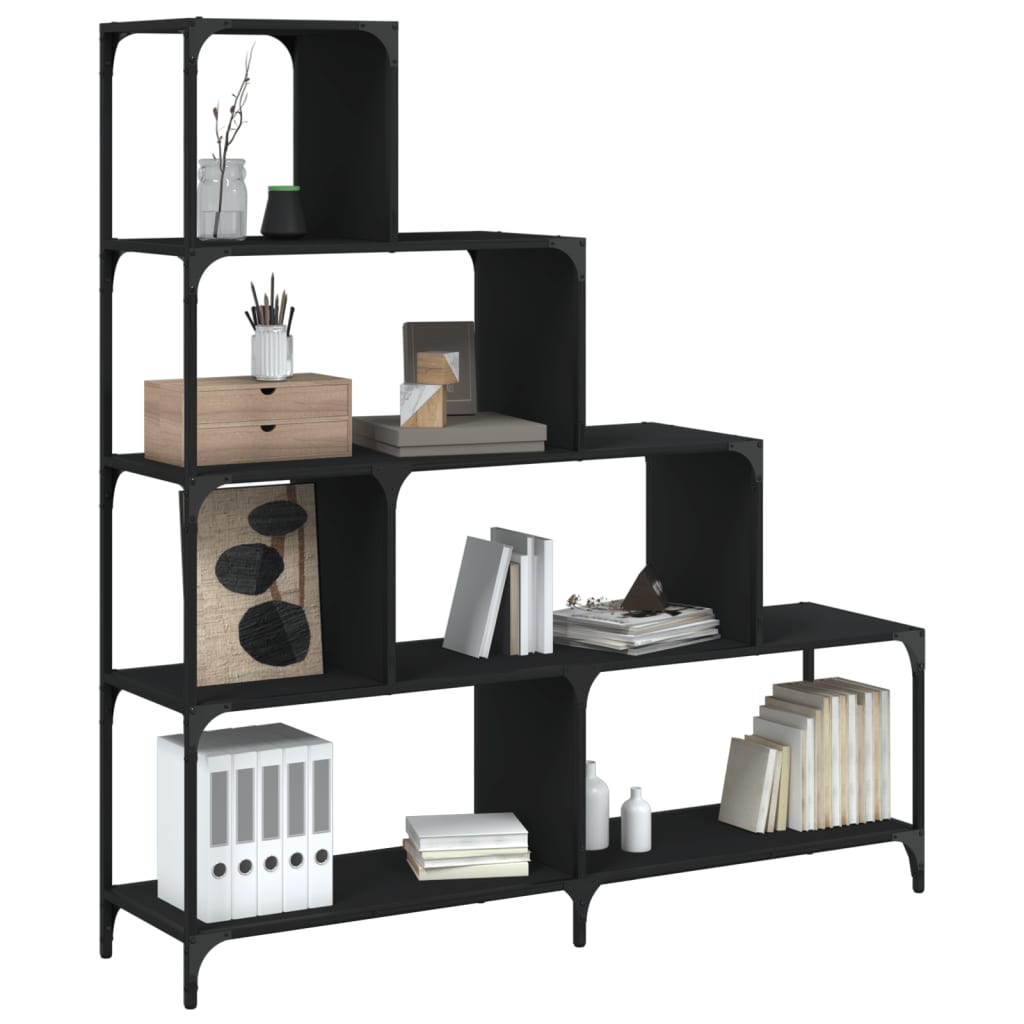 vidaXL Librería con 4 peldaños madera ingeniería negro 139x33,5x149 cm