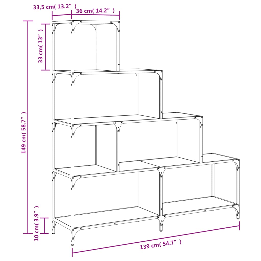 vidaXL Librería con 4 peldaños madera roble Sonoma 139x33,5x149 cm