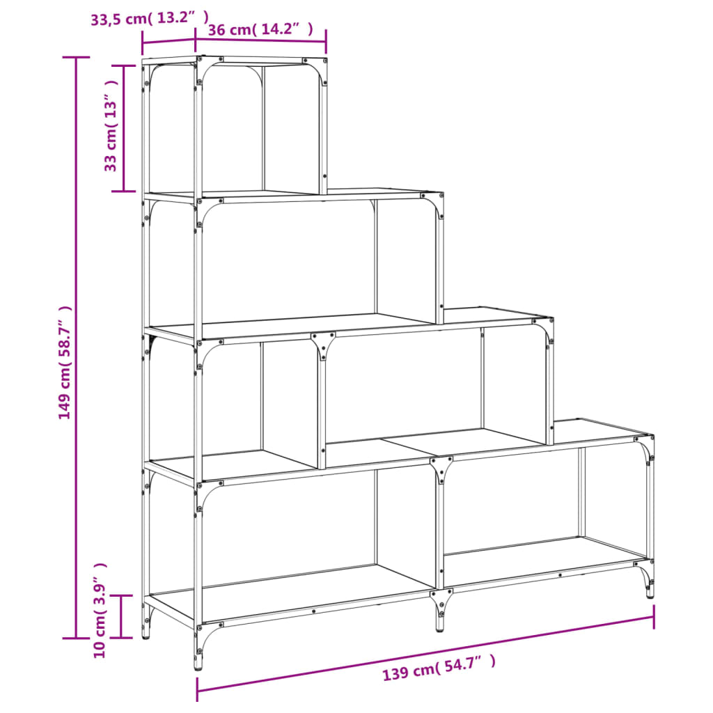 vidaXL Librería con 4 peldaños madera roble ahumado 139x33,5x149 cm