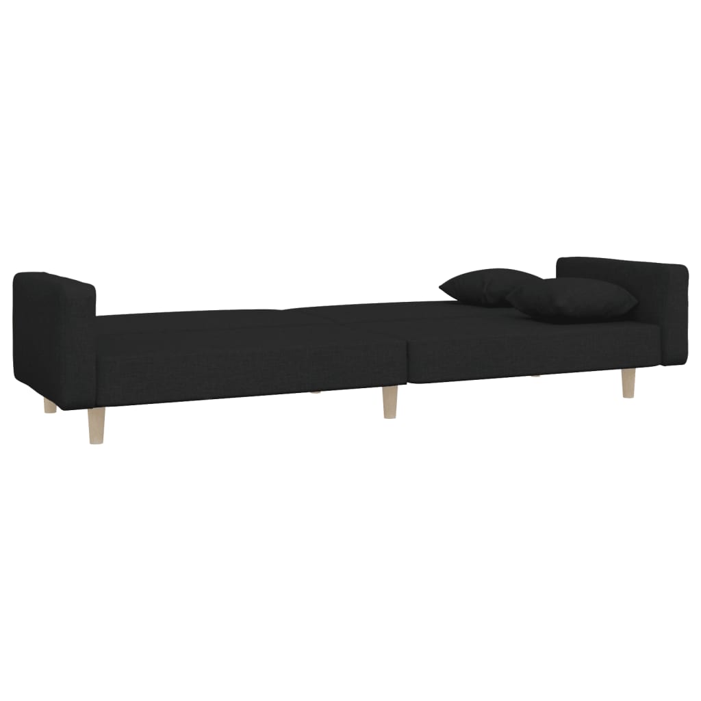 vidaXL Sofá cama de 2 plazas con dos almohadas tela negro