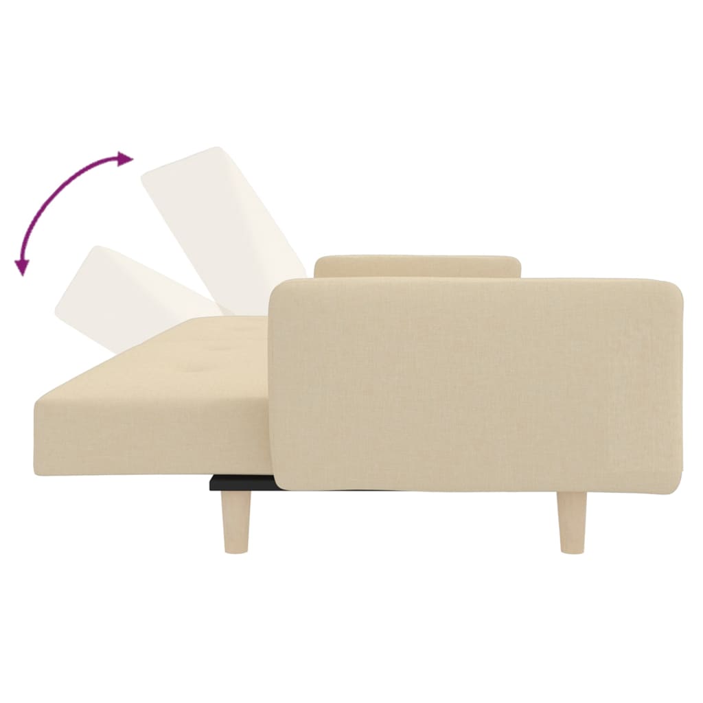 vidaXL Sofá cama de 2 plazas con dos almohadas tela color crema