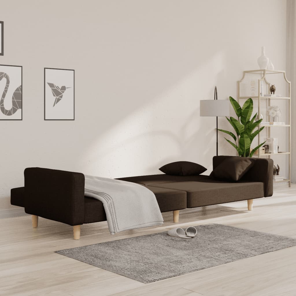 vidaXL Sofá cama de 2 plazas con dos almohadas tela marrón oscuro