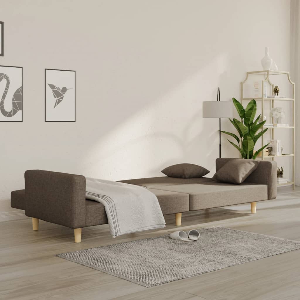 vidaXL Sofá cama de 2 plazas con dos almohadas tela gris taupe