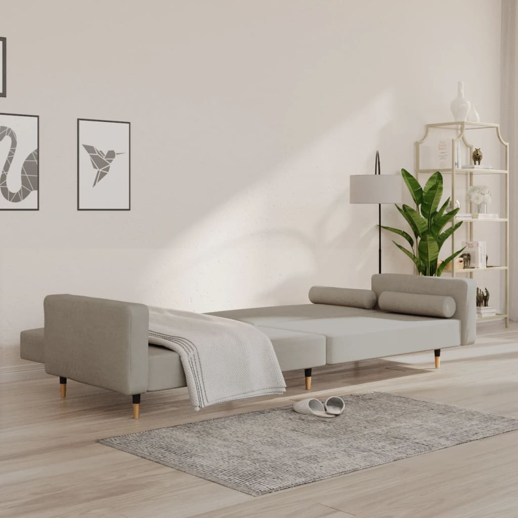 vidaXL Sofá cama de 2 plazas con dos almohadas terciopelo gris claro