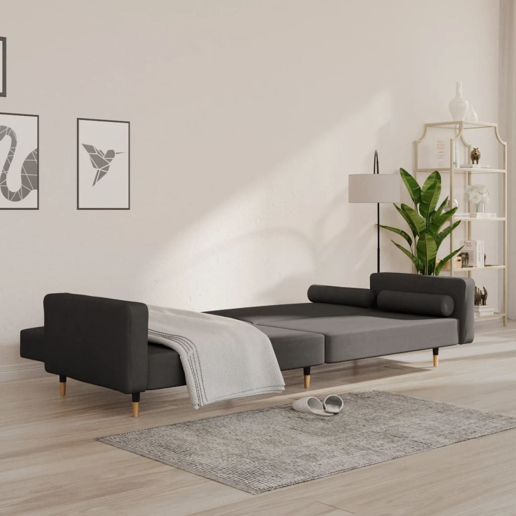 vidaXL Sofá cama de 2 plazas con dos almohadas terciopelo gris oscuro