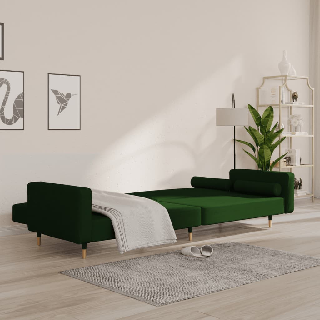 vidaXL Sofá cama de 2 plazas con dos almohadas terciopelo verde oscuro