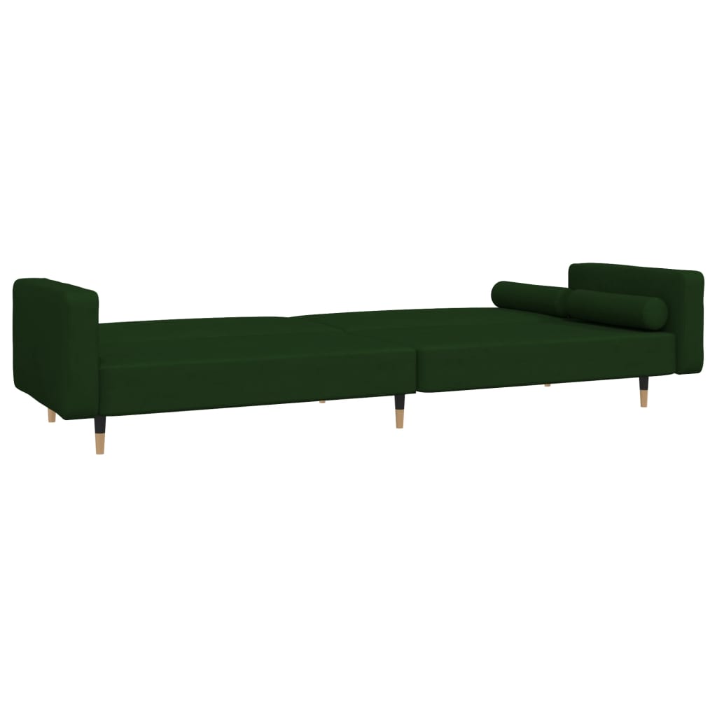 vidaXL Sofá cama de 2 plazas con dos almohadas terciopelo verde oscuro