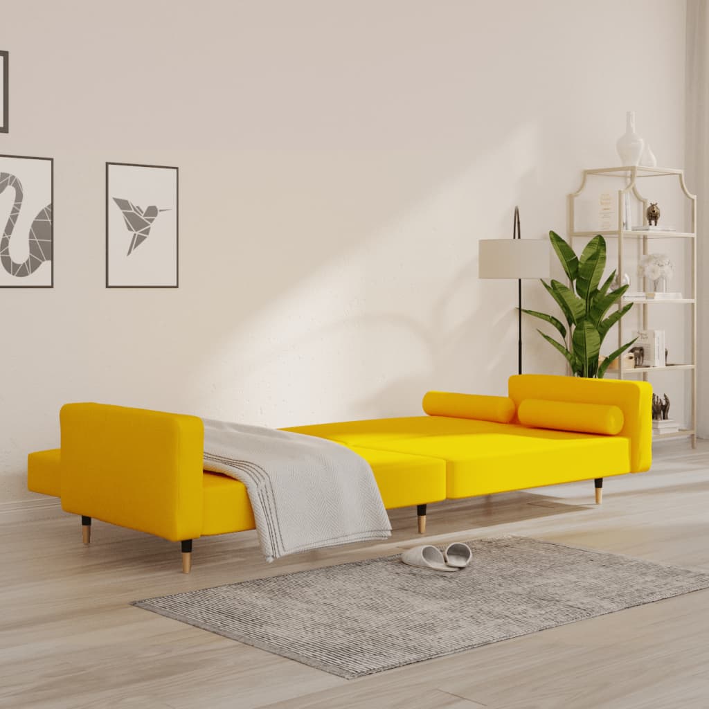 vidaXL Sofá cama de 2 plazas con dos almohadas terciopelo amarillo