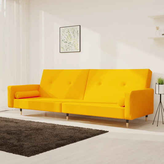 vidaXL Sofá cama de 2 plazas con dos almohadas terciopelo amarillo